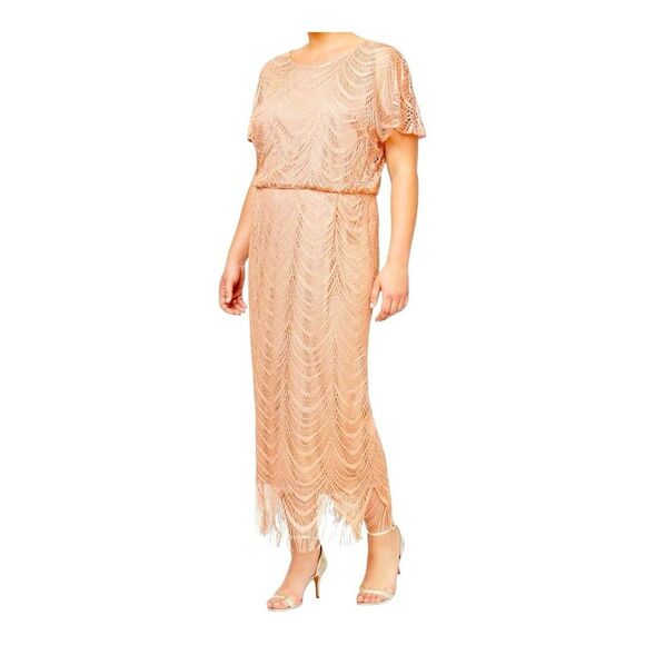 SL Fashions NY Gold Fringe Maxi Dress 14W NWT | Fall Wedding Guest | Cocktail Ev - Picture 1 of 15